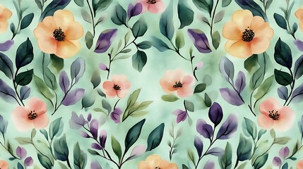 Watercolor Floral Pattern Delicate Blooms and Lush Greens
