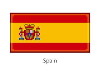 Vector illustration of the Spain flag in pixel art or mosaic style on white background. Collection of flags of the countries of the world.