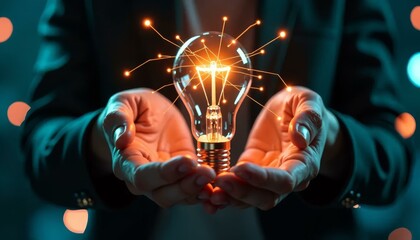 Holding Idea_ Lightbulb in Hands with Glowing Connections