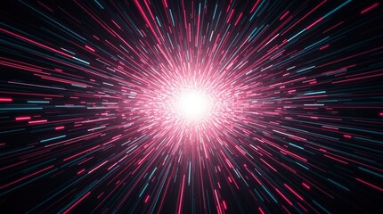 Fototapeta premium Radiant Pink and Teal Light Streaks: A Dynamic Abstract Burst