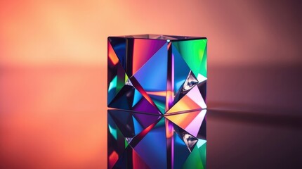 Prismatic Cube: A Vibrant, Geometric Glass Sculpture