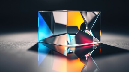 Crystal Cube: Prismatic Reflections in a Dark Setting