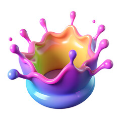 3D splash of juice or holographic colored liquid. Abstract colorful wave flowing isolated