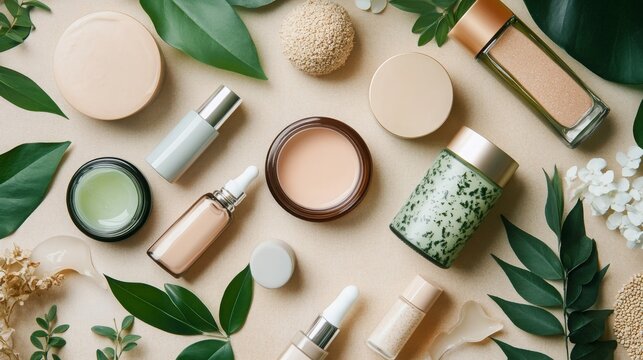green sustainable cosmetics background, 16:9