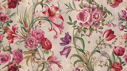Seamless textile floral pattern on light background