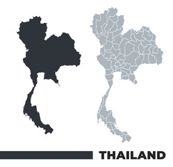 Obraz premium Thailand flat and border outline vector maps