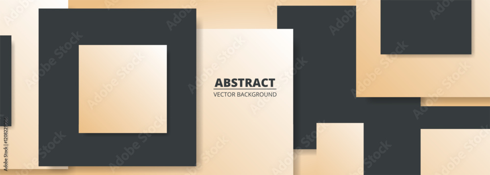 Poster black and beige modern abstract wide banner with square shapes. geometric 3d abstract background. ve