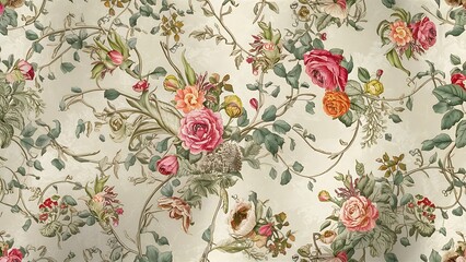 Seamless textile floral pattern on light background