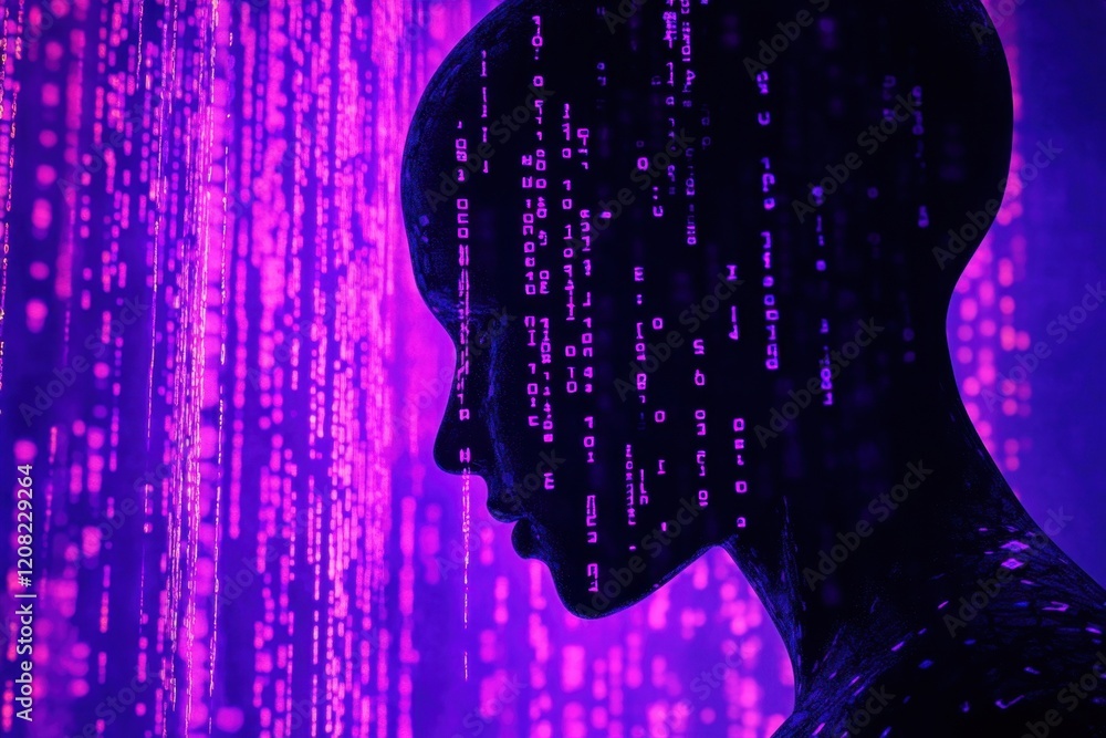 Poster artificial intelligence and modern data technology background illustration, ai head silhouette with 