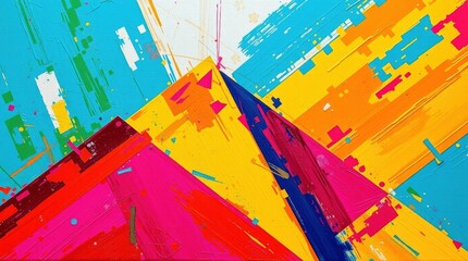 Fototapeta premium Vibrant Abstract Canvas: Bold Strokes and Joyful Hues