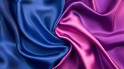 Obraz premium An elegant swirl of luxurious blue and purple satin fabric, creating a rich and vibrant texture.