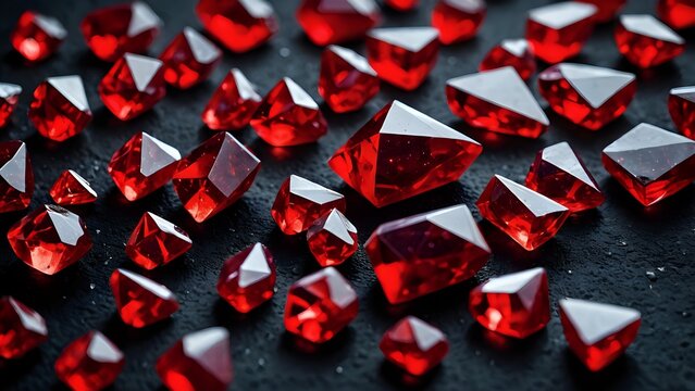 abstract red ruby crystals on a black