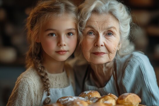 Grandmother teaching granddaughter traditional cooking