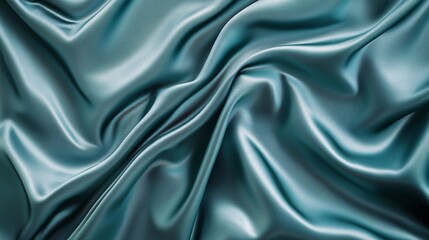 Obraz premium Luxurious teal satin fabric with graceful folds and a glossy finish.