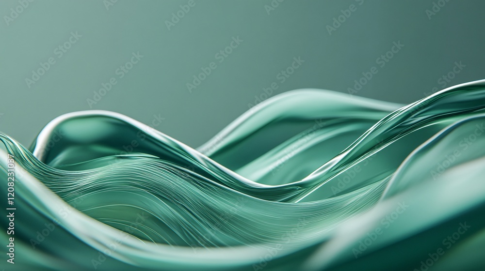 Poster abstract fluid waves in serene green tones create a calming visual effect.