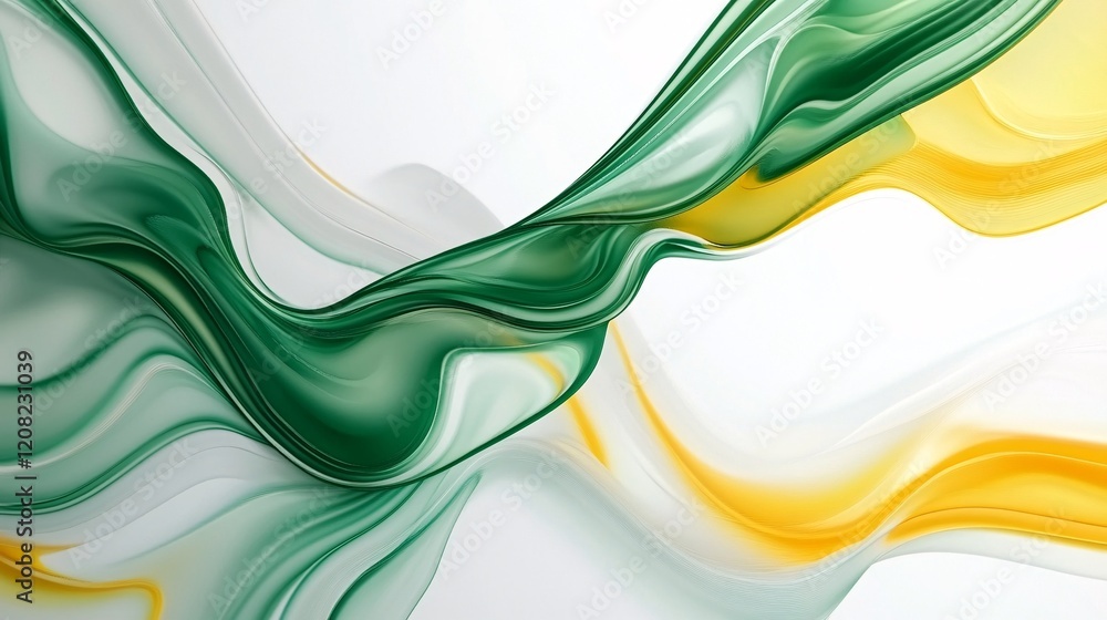 Poster abstract flowing waves in green and yellow hues, creating a vibrant, dynamic visual texture.