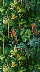 Fototapeta premium Tropical wallpaper, Tropic trees and leaves, wallpaper design for digital printing- 3d illustration