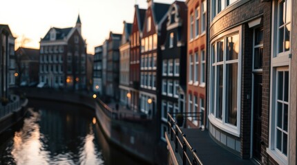 Canal-side Charm: Dusk Illuminates Historic Dutch Architecture