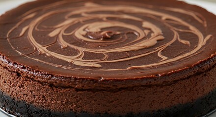Delicious baked chocolate cheesecake with a swirl of chocolate. Sweet dessert.