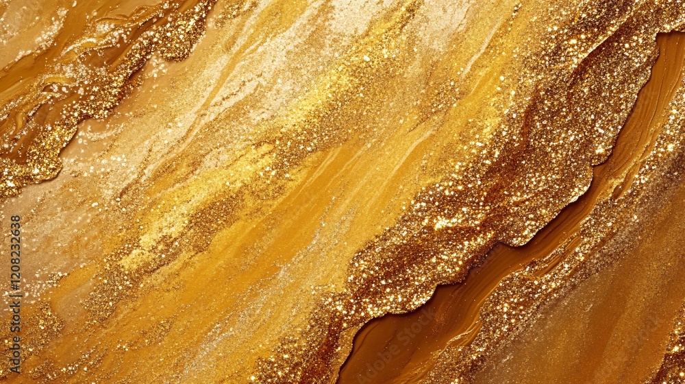 Poster a stunning abstract composition featuring sparkling golden textures and shimmering patterns.