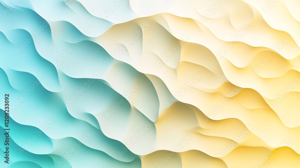 Wall mural a serene abstract background with soft waves in shades of aqua and soft yellow.