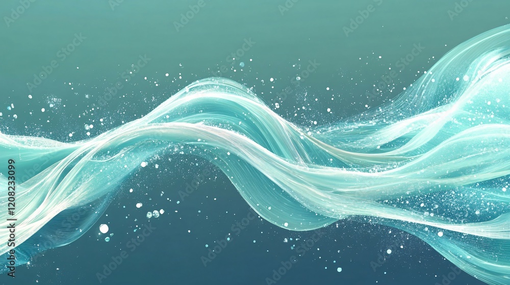 Aufkleber fluid abstract waves with soft turquoise and white tones, creating a serene and calming atmosphere.