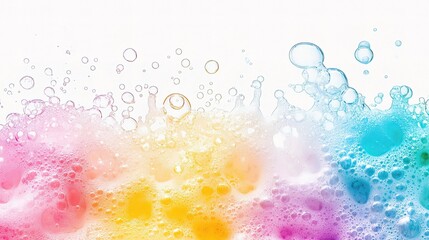 Colorful Soap Foam with Vibrant Bubbles Isolated on White Background