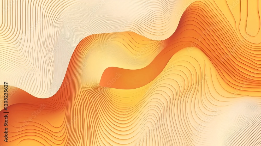 Poster abstract waves in warm orange and cream colors create a soothing visual flow.