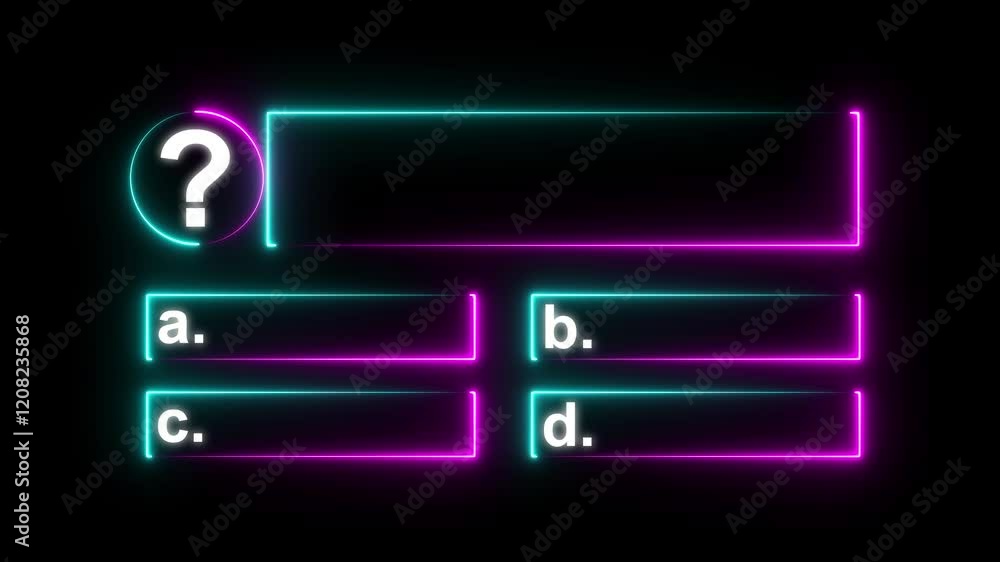 Poster quiz question animation with option selection on black background.