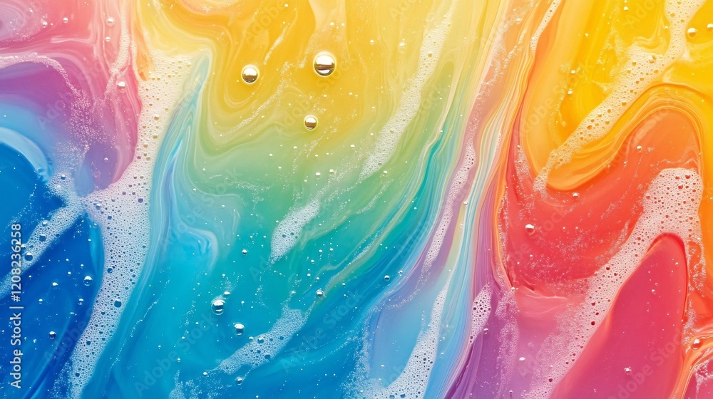 Poster a vibrant abstract swirl of colors in various shades, with bubbles adding texture and depth to the a