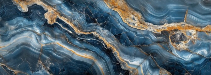 Fototapeta premium Deep blue marble with fluid patterns. Very wide background