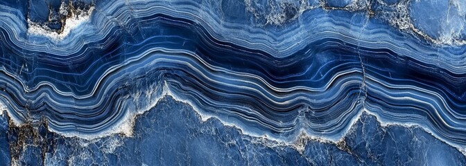 Fototapeta premium Deep blue marble with fluid patterns. Very wide background