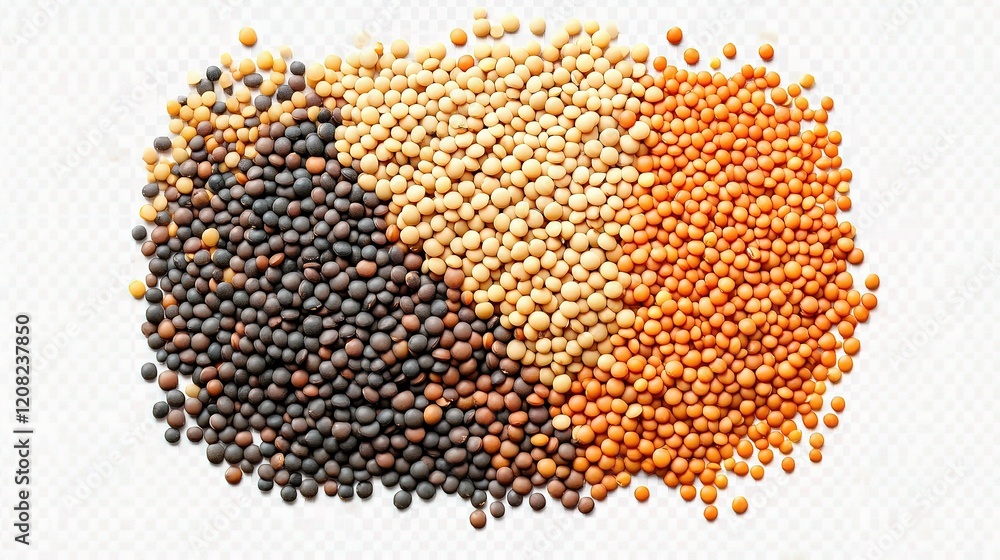 Poster neatly arranged lentils showcasing various textures and colors