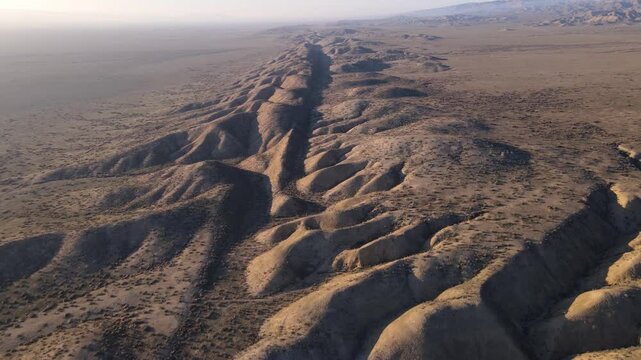 Aerial shot of a small section of the San Andreas Earthquake Fault  as it runs through the desert North West of Los Angeles