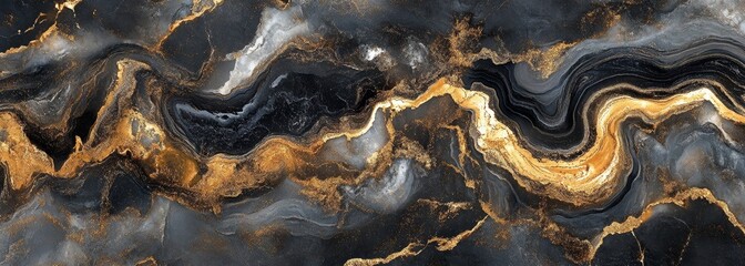 Fototapeta premium Luxurious black and gold marble texture. Very wide background