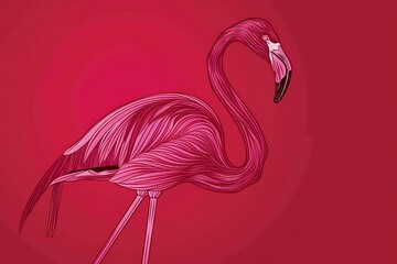 Elegant linear icon of a flamingo, illustrated in bright pink. Simple, minimalistic lines for an elegant look.