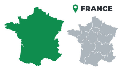France map simple flat outline vector set