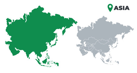 Asia map simple flat outline vector set