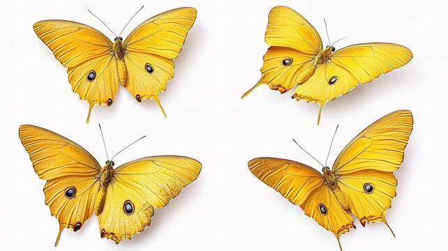 Set of Four Beautiful Yellow Phoebis Philea Butterflies Displayed