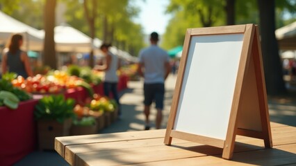 Pop-Up Banner Mockup, Farmer's market fresh produce vendors pop-up banner community event announcement photorealistic.