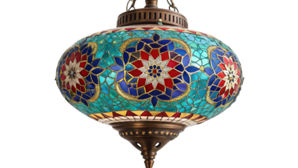 Intricate Turkish Mosaic Glass Lamp on White Background
