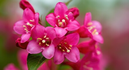 Obraz premium Bright pink flowers in close-up view, showcasing vivid details