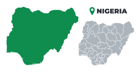 Nigeria map simple flat outline vector set