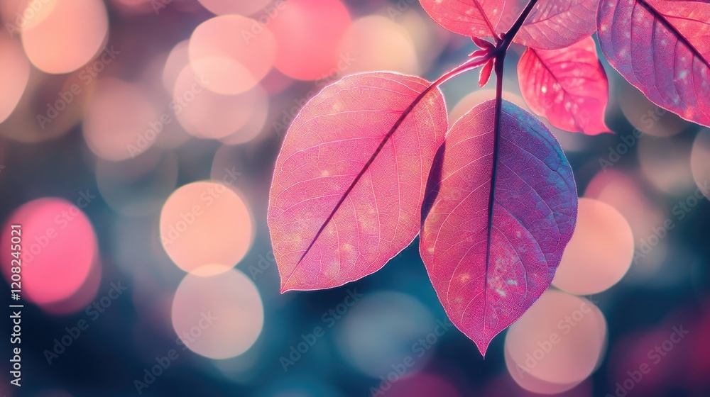 Aufkleber pink blurred leaves with bokeh effect abstract background for artistic and creative design applicati