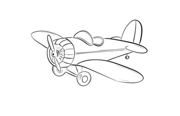 Hand-Drawn Vintage Propeller Airplane Line Art Illustration in Black and White