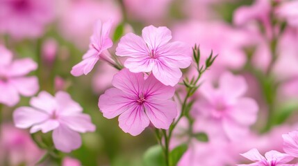 Delicate light pink flowers blooming softly with blurred background in a serene natural setting perfect for spring-themed designs.
