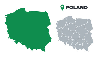 Poland map simple flat outline vector set
