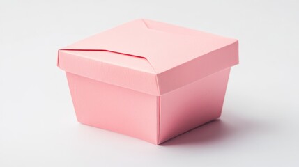 Pink origami paper box on a clean white background ideal for packaging design and branding projects.