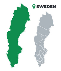 Sweden map simple flat outline vector set