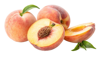 Fresh Peaches and Peach Slices Floating in Air